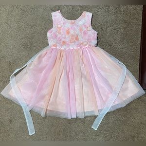 Jona Michelle Spring Dress Tulle Flower Bodice Summer Wedding Girls Size 7 Pink